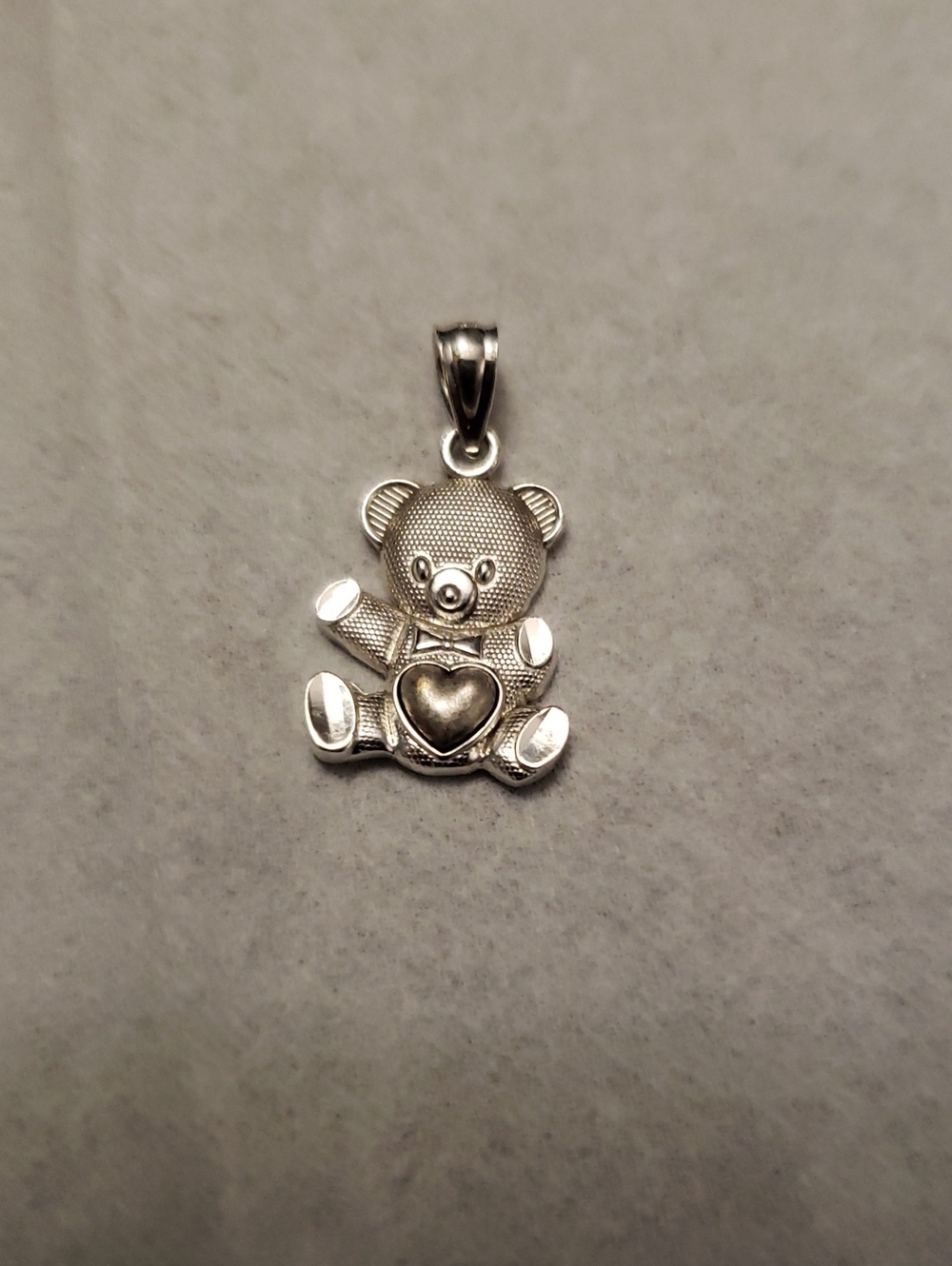 Sterling Silver Teddy Bear Heart Pendant - Silver